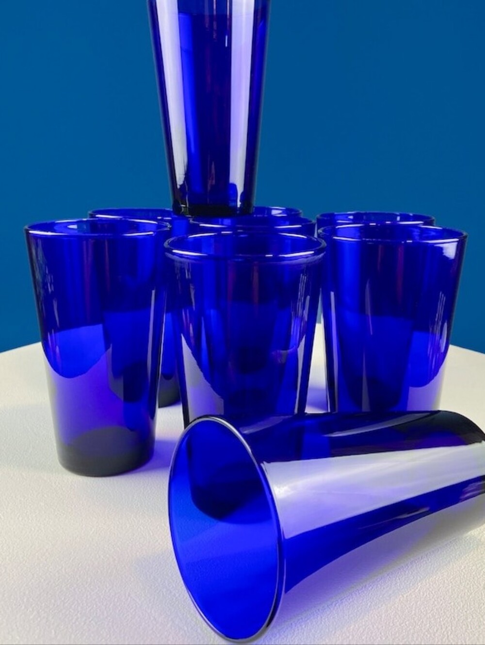 Libbey Cobalt Blue Glass Tumblers Set of 6 - Heavy 16oz Highball Glasses Vintage